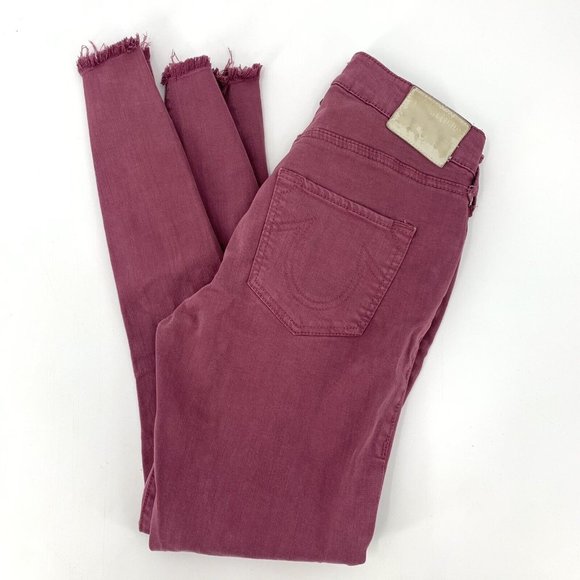 True Religion Denim - True Religion Jennie Curvy Skinny Jeans Mauve Pink Raw Edge Cuff Womens 28